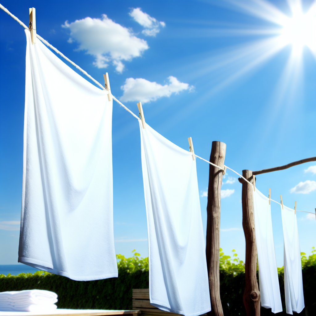 Towels drying naturally on clothesline